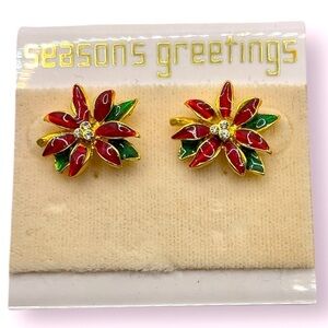 Seasons Greetings Gold Earrings Vintage Jordan Marsh